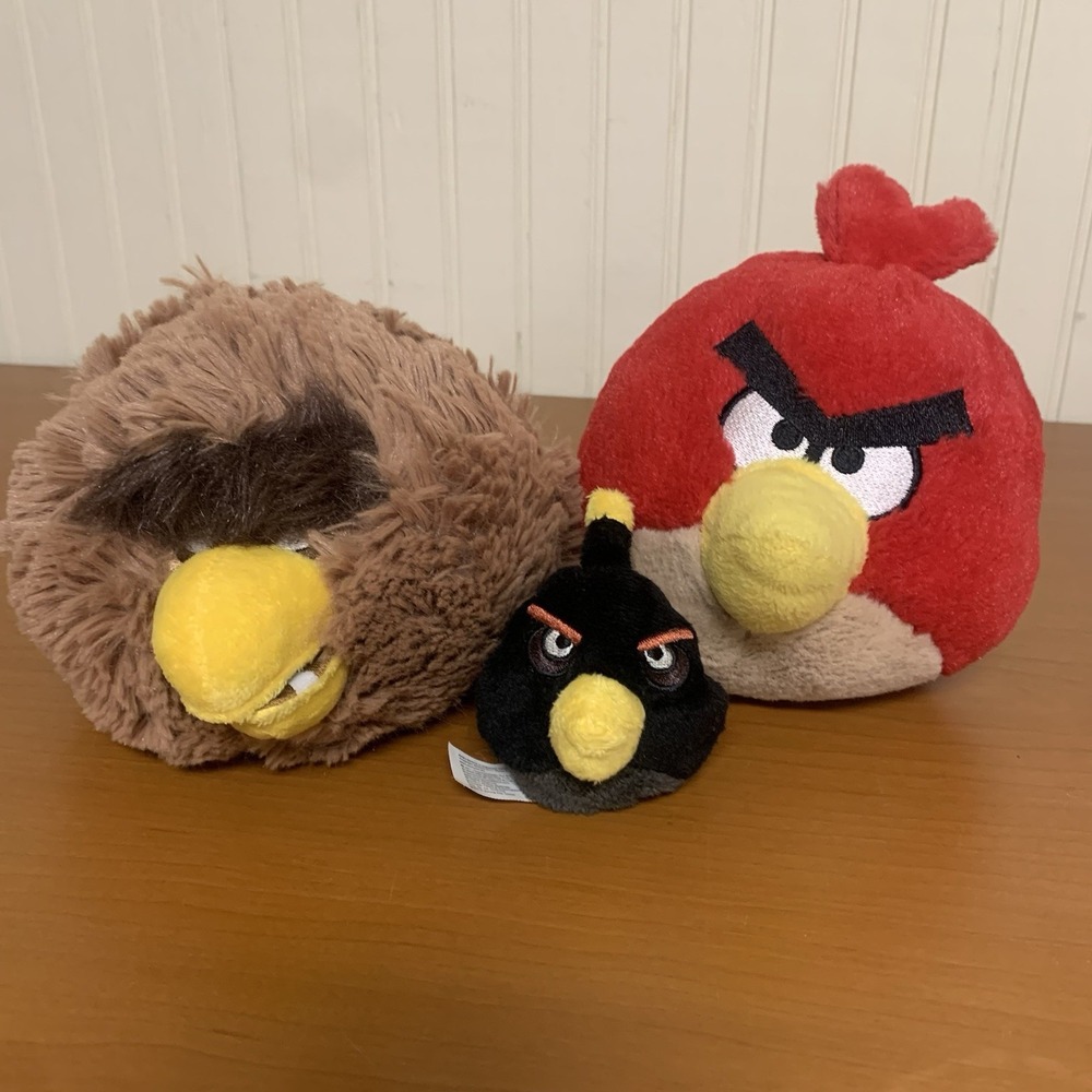 Angry Birds Star Wars Chewbacca Brown , Red, Black LOT Bundle Of 3 Plush